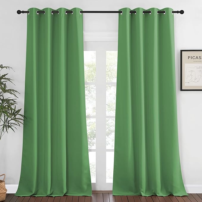 NICETOWN Blackout Room Darkening Window Curtain - Thermal Insulated Solid Grommet Blackout Patio Door Curtain/Drape for Living Room (Froest Green, 1 Panel, 52 by 95-inch)