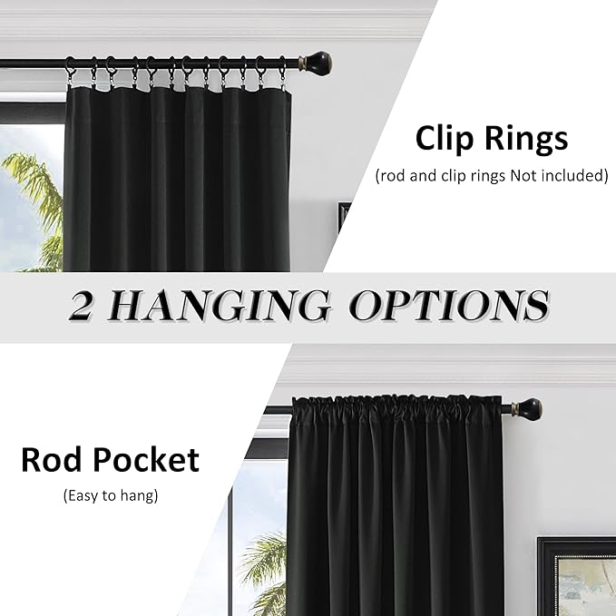 DONREN 99% Blackout Thermal Insulating Window Curtain Panels for Bedroom with Rod Pocket (Black,42 x 96 Inches,2 Panels)