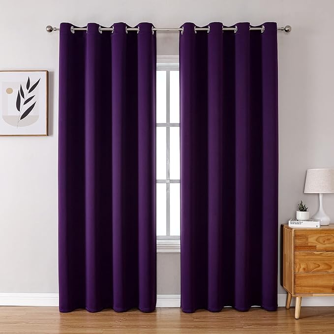 ChrisDowa Blackout Curtains 108 Inches Long 2 Panels Set for Living Room, Grommet Thermal Insulated Room Darkening Curtains for Bedroom (Royal Purple, 52 x 108 Inch)