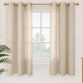 YoungsTex Short Linen Sheer Curtains 63 Inch Length for Window Natural Textured Drapes Light Filtering for Bedroom Living Room Lightweight Grommet, Light Tan, 2 Panels, 42 X 63 Inch