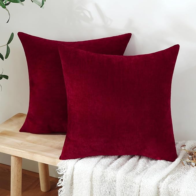 Jeneoo Santa Red Decorative Throw Pillow Covers Soft Chenille Comfy Square Couch Cushion Cases for Living Room Sofa Decor (Set of 2, 14 x 14 Inches)