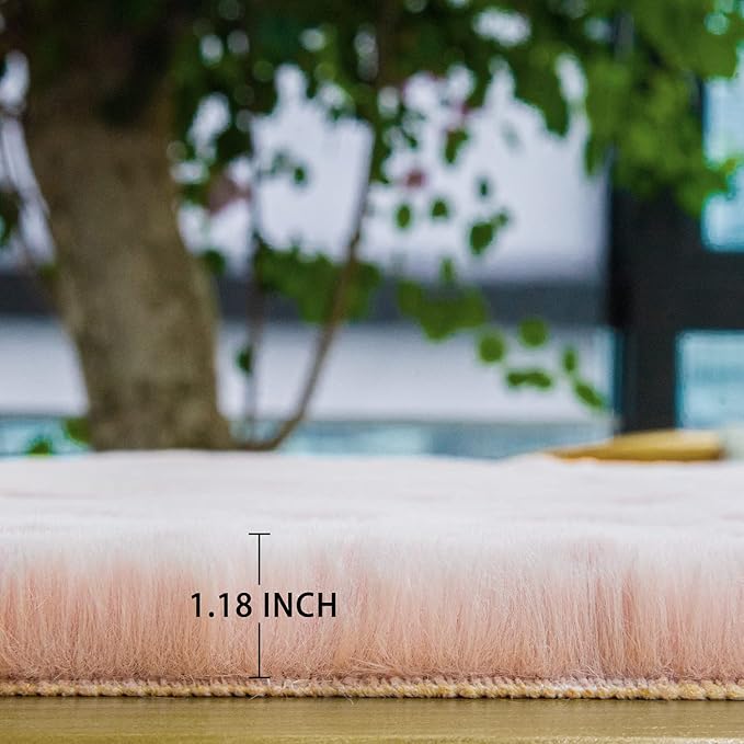 Living Room Rugs 8x10 Area Rugs for Bedroom Pink Shag Washable Faux Rabbit Fluffy Fur Rug Large Boho Nursery Rug