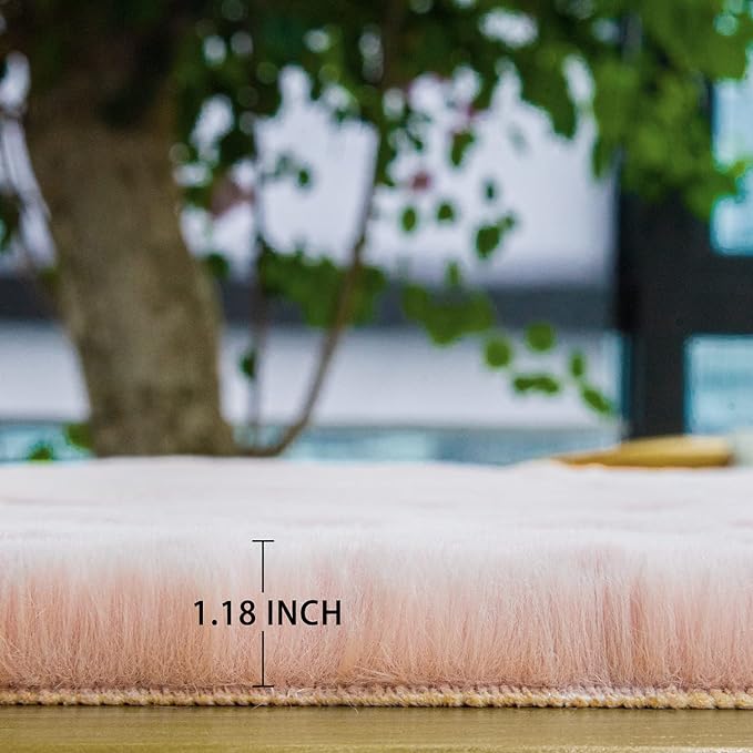 Small Pink Fuzzy Faux Rabbit Shaggy Fur Rug Furry Washable Runner Rug 2x6 Fluffy Rugs for Bedroom Living Room Nursery Rugs Teen Room Décor
