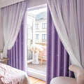 Star Double Layer Blackout Curtains for Bedroom, Kids - Cute, 63 Inch Long, 2 Panels Set, Purple, 42 x 63 Inches