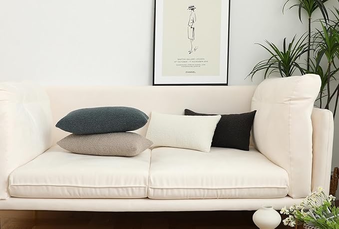 Jeneoo Ivory Decorative Long Lumbar Thick Throw Pillow Covers Fine Textured Boucle Couch Cushion Cases for Sofa Decor, Set of 1, 14 x 36 Inch
