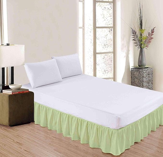Sage Solid Ruffled Bed Skirt Short Queen-24 Inch Drop Split Corner, Microfiber Bedskirt with Platform Three Sided Coverage