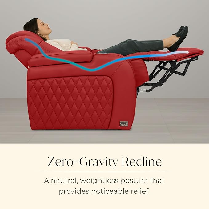 Seatcraft Diamante Zero-Gravity CoolZero Italian Leather Home Theater Seating, Power Headrest, Power Recline, Row of 4 Left Loveseat, Red