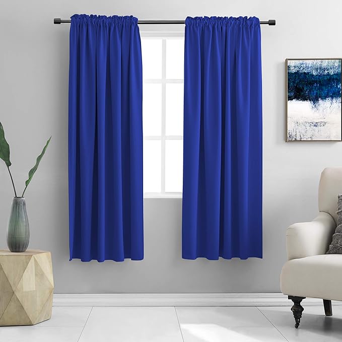 DONREN Royal Blue Rod Pocket Blackout Curtains for Kitchen - Window Treatment Energy Saving Solid Curtains (52 by 72 Inches,2 Panels)