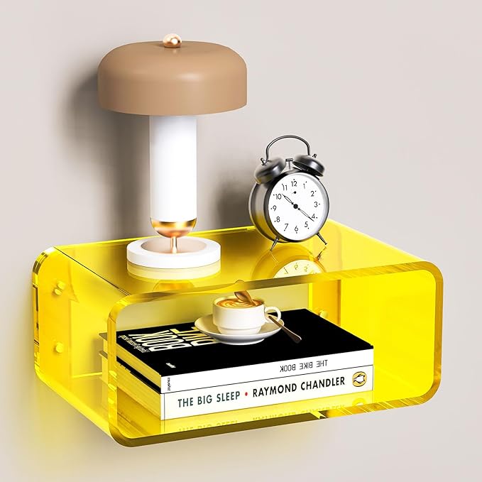 Acrylic Floating Nightstand, Bedside Table, Nightstand Shelf Wall Mounted Bedside Shelf (Yellow, Small)
