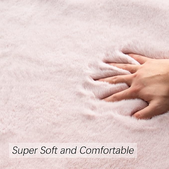 Pink Fluffy Washable Faux Rabbit Fuzzy Fur Area Rugs for Bedroom Large Furry Rugs for Living Room 2x10 Runner Nursery Rug Home Décor
