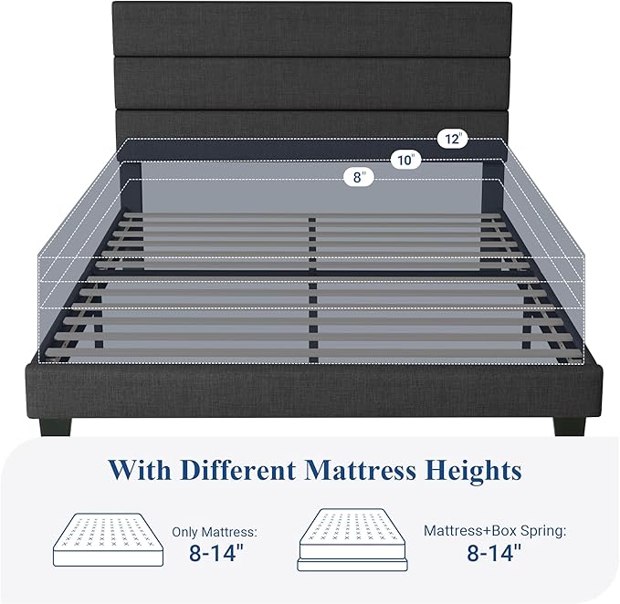 Allewie Full Size Platform Bed Frame with Fabric Upholstered Headboard and Wooden Slats Support, Fully Upholstered Mattress Foundation/No Box Spring Needed/Easy Assembly, Dark Grey