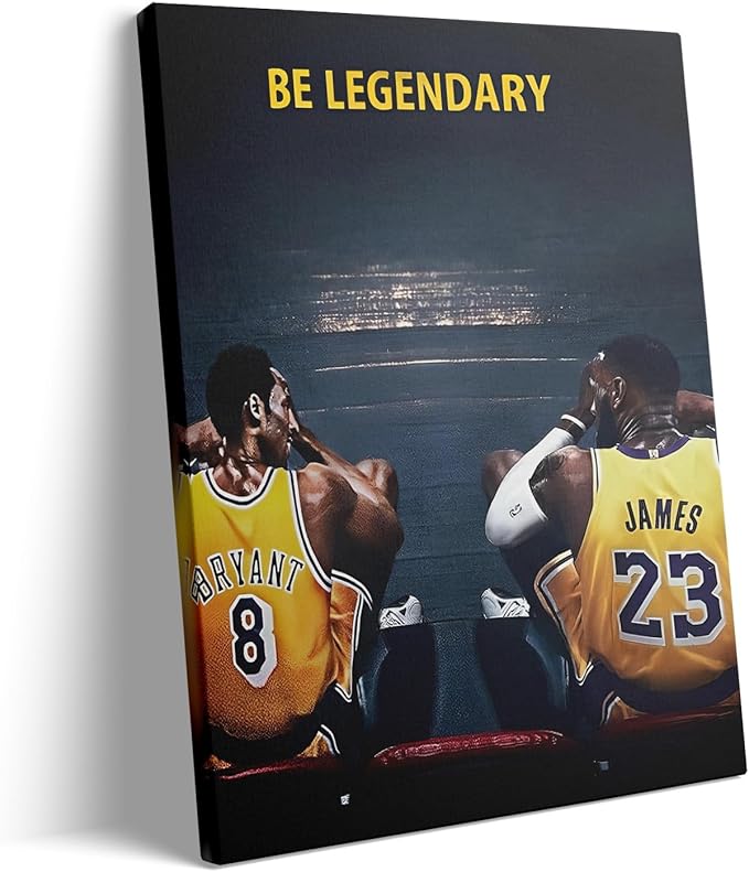 Kobe Bryant and LeBron James Canvas Wall Art Print Poster, Be Legendary Inspirational Sports Picture Artwork, Motivational Mamba Mentality Wall Decor for Home Office Gym Living Room, Framed 16x20inch