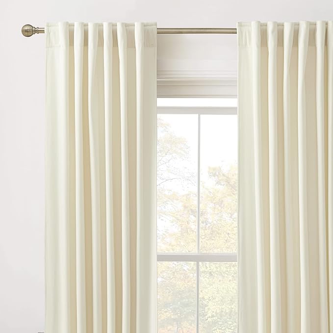 RYB Home Super Soft Velvet Curtains for Living Room - Blackout Energy Saving Curtain Panels Soft Luxury Privacy Window Covering for Studio Home Theatre, Cream White, W52 x L120 inches, 2 Panels