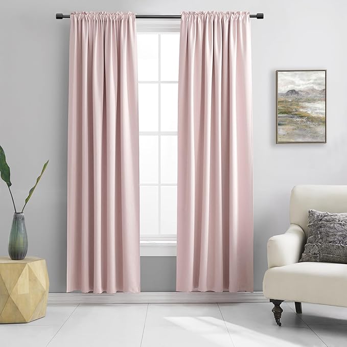 DONREN Blush Pink Curtains 80 Inches Long - 2 Panels Blackout Curtain Panels/Drapes for Girls Kids Bedroom Decor - Baby Pink Room Darkening Thermal Insulated for Baby Nursery W 52" x L 80"