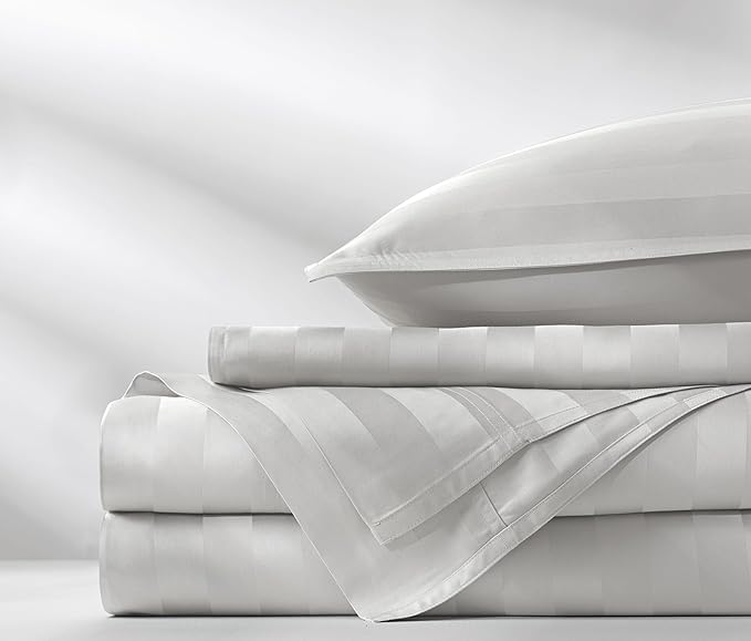 Pure Bamboo Twin Sheets, Genuine 100% Organic Viscose Derived from Bamboo Bed Sheet Set, Luxuriously Soft & Cooling, Double Stitching, 2 Year Quality Promise (Twin, Jacquard White)