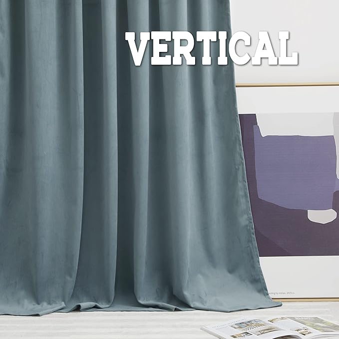 RYB HOME Stone Blue Velvet Curtains - Blackout Curtains for Nursery Thermal Insulated Noise Reducing Soft Luxury Window Decor for Bedroom, Stone Blue, W52 x L72 inches, 2 Panels