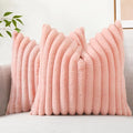 decorUhome Faux Fur Spring Throw Pillow Covers 18x18 Set of 2, Decorative Soft Plush Striped Neutral Couch Pillow Covers with Velvet Back for Sofa, Bed, Living Room Home, Blush Pink