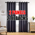 MIUCO 1 Pair Thermal Insulated Grommet 52-Inch-by-95-Inch Blackout Window Curtain Panels with 2 Tie Backs, Dark Grey