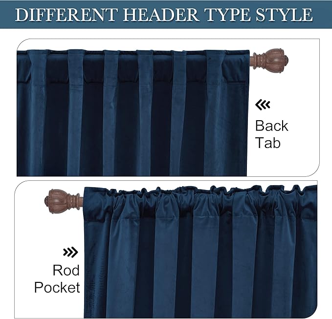 RYB HOME Blue Velvet Curtains 84 inches - Blackout Curtains for Living Room, Thermal Insulated Noise Reducing Panels Soft Luxury Window Decor for Kids Bedroom, Navy Blue, W52 x L84 inches, 2 Panels