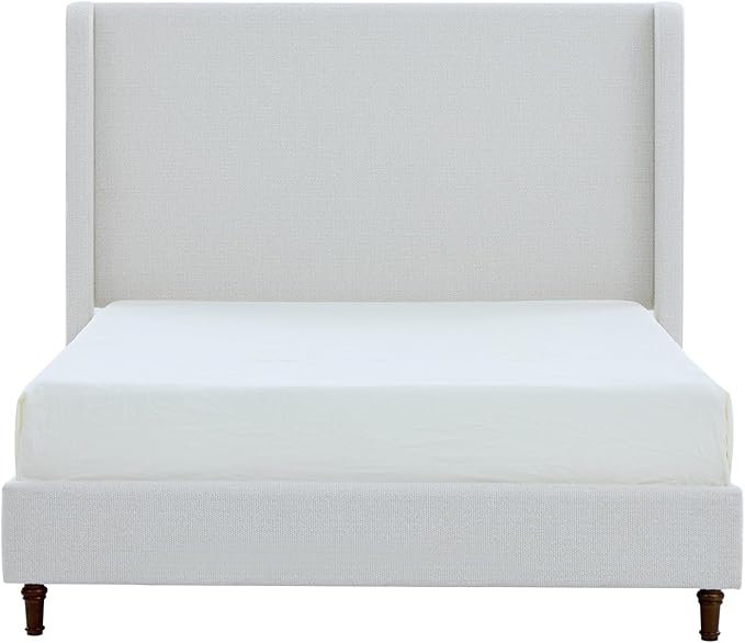 King Size Upholstered Bed Frame, 54" Tall Headboard Curved Wingback Platform Bed Frame/Elegant Boucle Bed Frame for Bedroom/ Wood Slats Support/No Box Spring Needed/Easy Assembly/Cream White Boucle