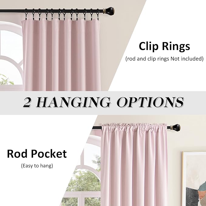 DONREN Blush Pink Room Darkening Soft Curtains - 108 Inch Length for 9 Foot High Ceiling Window,Baby Pink Rod Pocket Drapes/Curtains for Livingroom,52W x 108L,2 Panels