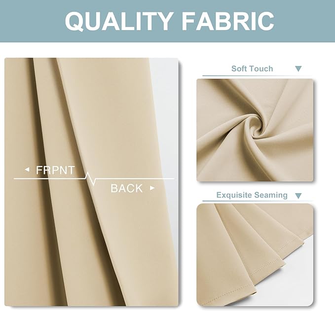 ChrisDowa Small Window Curtains 36 inches Long for Bedroom - Grommet Short Thermal Insulated Room Darkening Curtains for Kitchen (2 Panels, Biscotti Beige, 34 x 36 Inch)