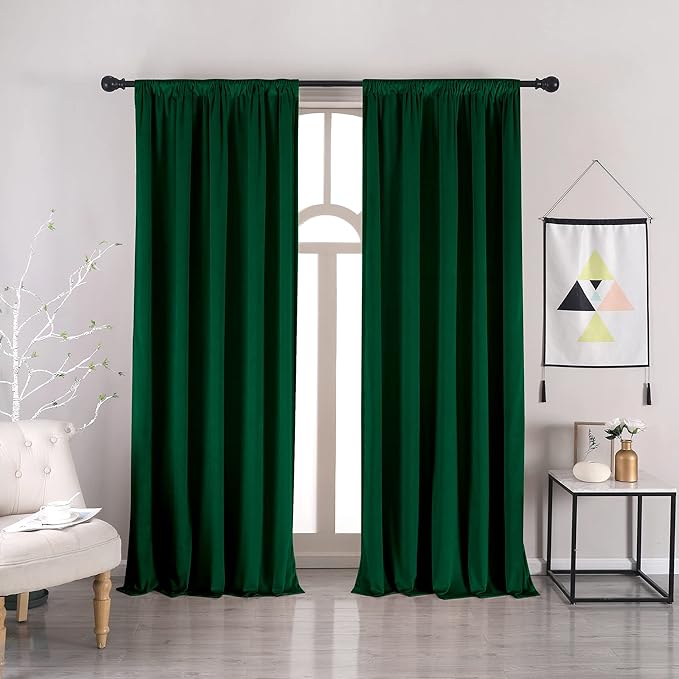 nanbowang Green Velvet Curtains 63 Inches Long Light Blocking Rod Pocket Window Curtain Panels Set of 2 Heat Insulated Curtains Blackout Thermal Curtain Panels for Bedroom 2 Panels
