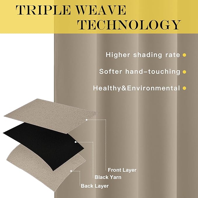 NICETOWN 66 Inch Long Blackout Curtains for Bedroom Living Room, Thermal Insulated Room Darkening Curtains, Light Blocking Blackout Drapes for Bedroom, 66" W x 66" L, 1 Panel, Taupe