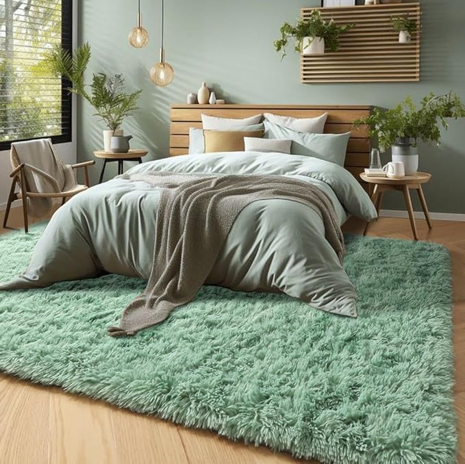 PAGISOFE Machine Washable Sage Green Rugs for Living Room, 5x7 Ft Shaggy Rug Plush Fuzzy Carpet for Bedroom,Green Kids Rug Home Decor Aesthetic,Non-Slip Floor Rugs for Nursery Decor Girl Boys Playroom
