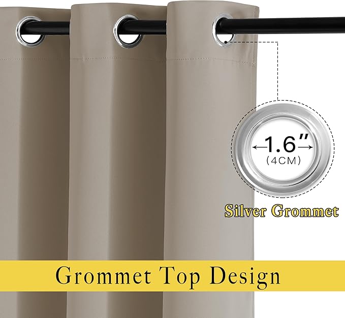 NICETOWN Room Darkening Extra Long Curtains - Home Fashion Ring Top Thermal Insulated Weighted Large Window Treatment Drapes for Nursery (W80 x L108, Taupe, Set of 2)