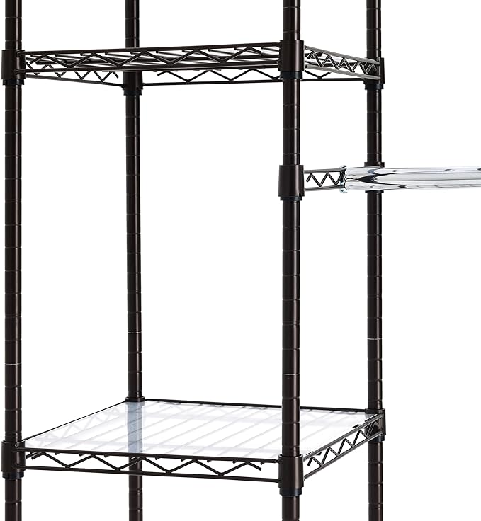 Amazon Basics Expandable Metal Hanging Closet Organizer and Storage Rack Wardrobe with Shelves, 57-80''L x 14''W x 72''H, Bronze