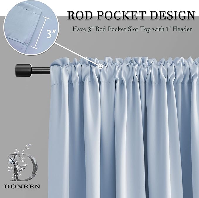 Room Darkening Curtain Panels - Boy's Room Drapes with Rod Pocket,Energy Smart Thermal Insulated Window Treatment Curtains(Baby Blue,52 W x 90 inches L,2 Panels)