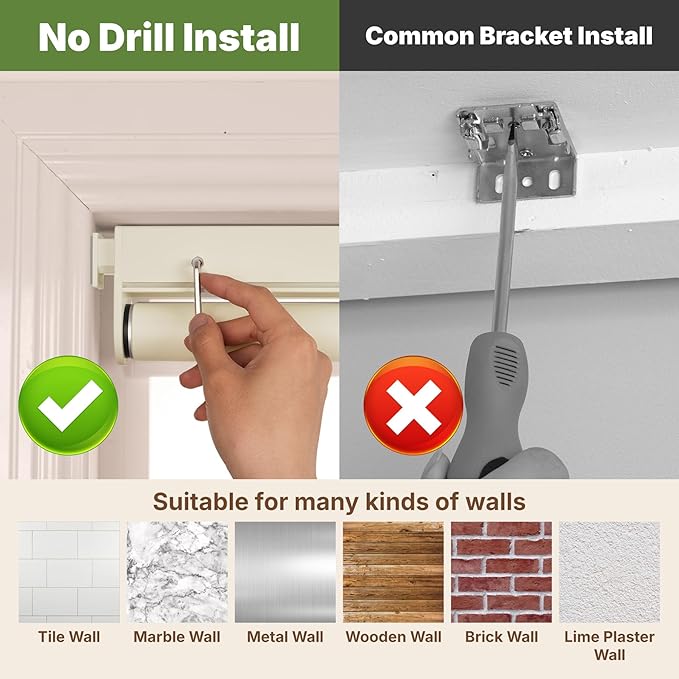 HESTIA No Drill Cordless Blackout Roller Shades Screwless Waterproof Shower Window Blinds, Auto-Retraction Easy Install Blind for Bathroom/Kitchen/Office/Exterior, Cream, 39" W x 54" H