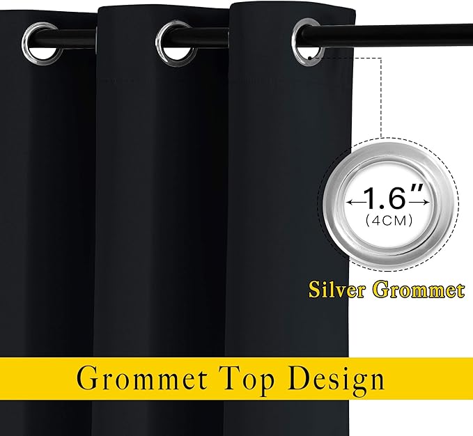 NICETOWN Black Blackout Curtains 40 inch Curtains for Kitchen, Grommet Solid Window Treatments Sound Reducing for Bedroom, 2 Panels, W37 x L40, 2 Panels