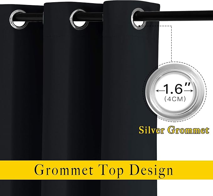 NICETOWN Blackout Curtain Panels 66 inches - Light Reducing Thermal Insulated Solid Grommet Blackout Curtains/Panels/Drapes for Living Room (Set of 2, 66 inches by 66 Inch, Black)