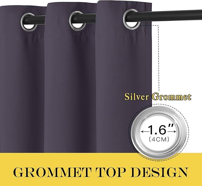 NICETOWN Room Darkening Short Curtain 54 inches Long for Living Room, Grommet Sound Reducing Thermal Insulated Curtains for Bedroom Nursery Window, 46W x 54L, 1 Piece, Greyish Purple