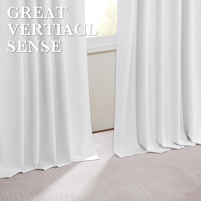RYB HOME 100% Blackout White Velvet Curtains for Bedroom, Back Tab and Rod Pocket Thermal Insulated Room Darkening Curtains 84 inches Long for Living Room Nursery, White, 52W x 84L, 2 Panels