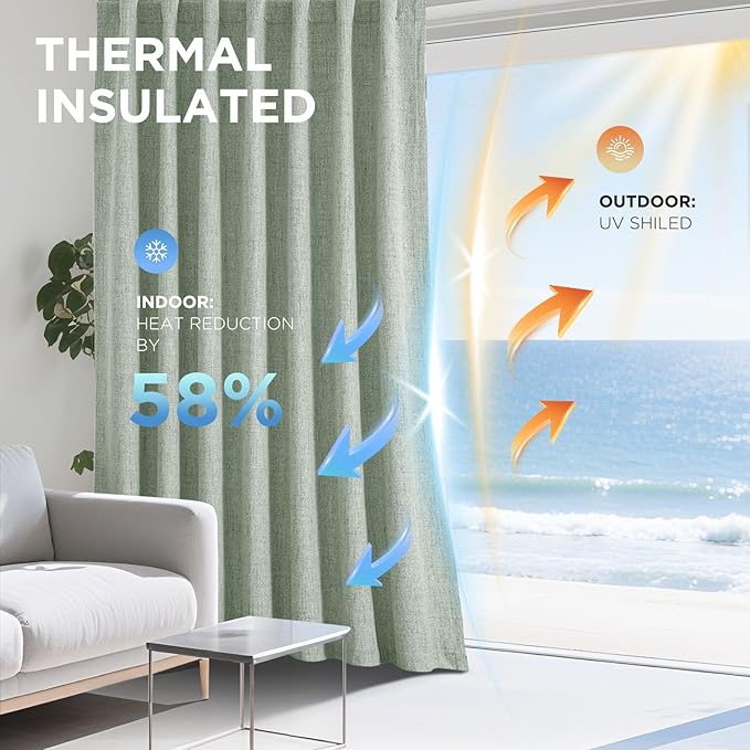 Joydeco Blackout Curtains for Bedroom - 100% Light Blocking 2 Panels Sage Green Drapes 66" W x 84" L, Thermal Insulated Room Darkening Curtains, Linen Textured for Living Room, Rod Pocket & Back Tabs