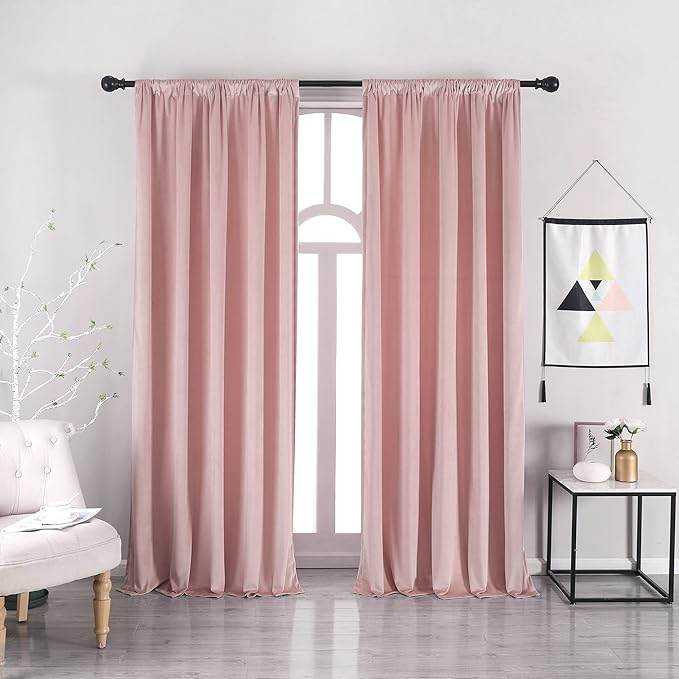 nanbowang Pink Velvet Curtains - 42 Inches Width 63 Inches Long Soft Curtain Rod Pocket Thermal Insulated Window Treatment for Bedroom 2 Panels
