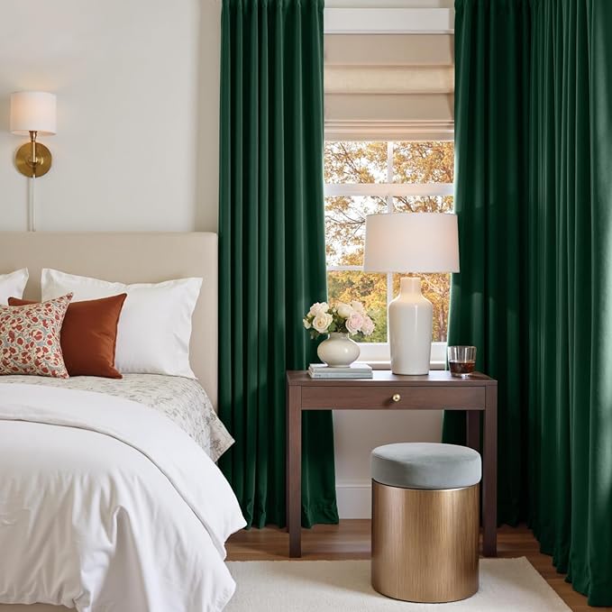 Lazzzy Velvet Blackout Curtains Thermal Insulated Room Window Drapes Super Soft Luxury Curtains for Living Room Bedroom Rod Pocket 2 Panels, Emerald Green, 52" W x 108" L