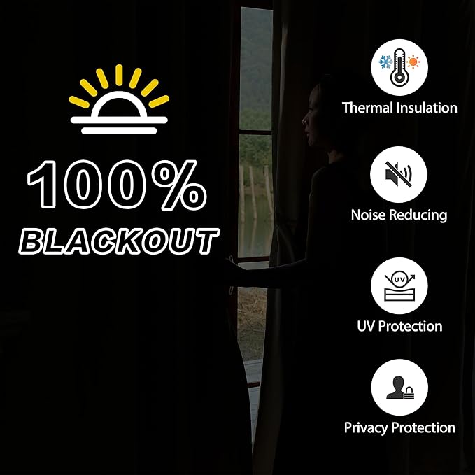 3-in-1 100% Blackout Curtains 84 Inches Long Thermal Insulation Soundproof Noise Canceling Curtains for Bedroom Living Room (W50xL84 Inch, Beige, 1 Panel)