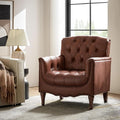 HULALA HOME Mid Century Modern Leather Club Chairs, Top-Grain Genuine Leather Armchairs with Button-Tufted Back & Solid Wood Legs, Accent Chairs for Living Room/Bedroom/Home Office, Brown