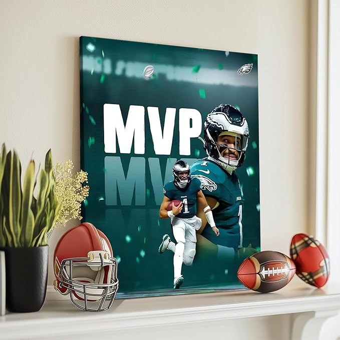 B.B.F MAKE 2025 Super Canvas Bowl Wall Art Champions MVP Hurts Canvas Wall Decor Eagles Poster Print Philadelphia Sports Star Picture Gift Modern Bedroom Living Room Home Decoration, Framed 24x30inch