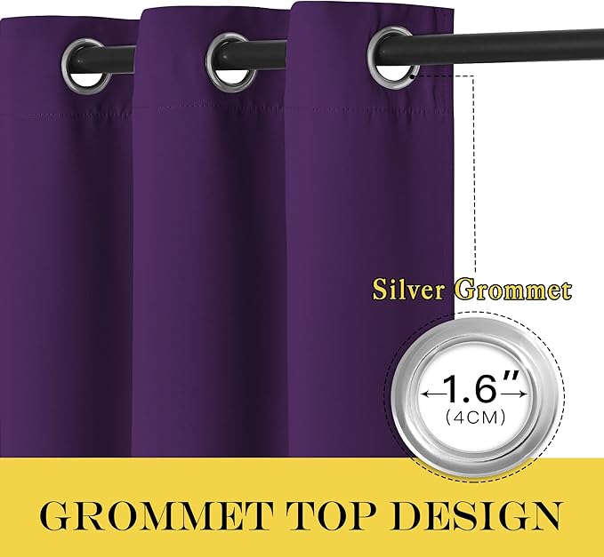 NICETOWN Blackout Curtains 120 inch Length for Sliding Glass Door, Grommet Thermal Insulated Room Darkening Sound Reducing Drapes for Room Divider, 1 Panel, W52 x L120, Royal Purple