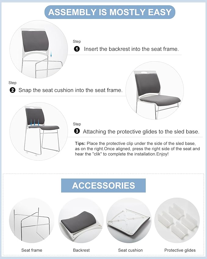 40 Pack Stacking Chairs 1102LB Capacity Home Office Guest Chair Set with Sled Base,Modern Reception Chair for Kitchen,Waiting Room,Multi-Purpose Room,Break Room,Training,Cafeteria