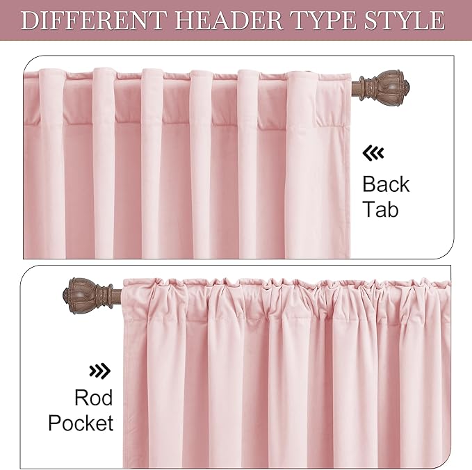 RYB HOME Baby Pink Velvet Curtains 84 inches, Back Tab Soft Fabric Room Darkening Thermal Insulated Luxurious Home Decor Curtains for Living Room Bedroom, W 52" x L 84", 2 Panels Set