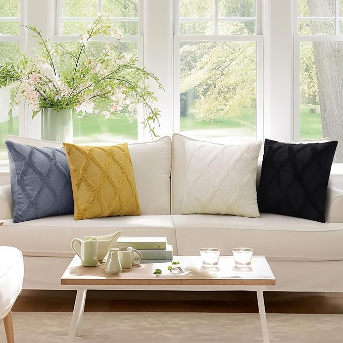 decorUhome Spring Euro Sham Throw Pillow Covers 22x22 Inch Set of 2, Soft Plush Faux Fur Wool Black Couch Pillow Covers, Decorative Neutral Pillow Cases for Bed Sofa Living Room Home Decor