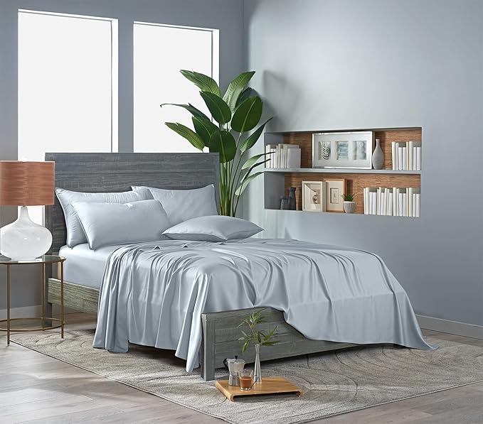 Pure Bamboo King Sheets, Genuine 100% Organic Viscose Derived from Bamboo Bed Sheet Set, Luxuriously Soft & Cooling, Double Stitching, 2 Year Quality Promise (King, Glacier)