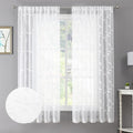 Tollpiz White Leaf Sheer Curtain Leaves Embroidered Bedroom Curtains Rod Pocket Voile Window Treatments for Living Room, 38 x 63 inches Long, Set of 2 Panels