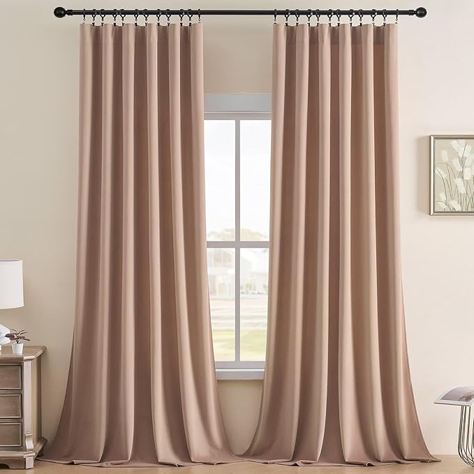 Joydeco Velvet Curtains Rose Beige Blackout Curtains Thermal Insulated 96 inches Long Window Curtains Super Soft Room Darkening Drapes for Bedroom Living Room Elegant Rod Pocket 2 Panels Rose Beige